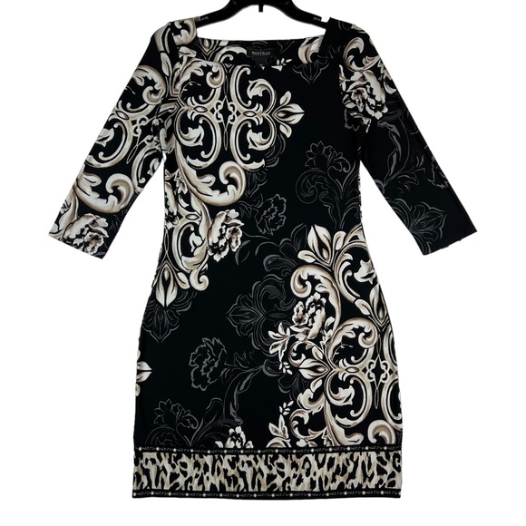 White House Black Market Dresses & Skirts - White House Black Market Floral Mini Dress Womens Size XS Black White Tan
